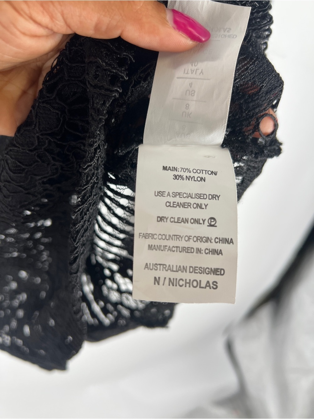 N/Nicholas Black Sheer Lace Long Bell Sleeve Blouse Top Size 4 - Picture 9 of 16